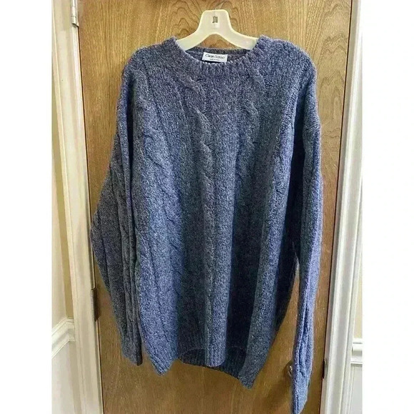 Vintage Gran Sasso Lamb Wool/Nylon Heathered Blue Braid Knit Sweater XL Italian - Picture 1 of 12